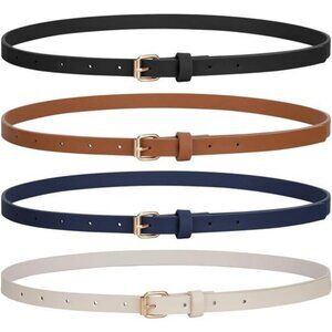 Womens skinny leather belt pack thin waist belt with gold buckle for jeans dress
